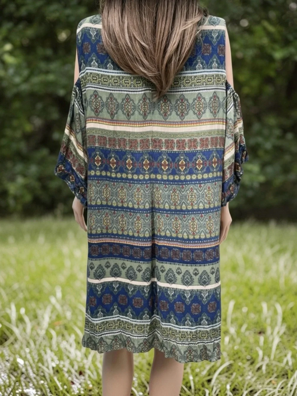 Luxology Cold Shoulder Boho Paisley Dress Size 16 Lined Rayon